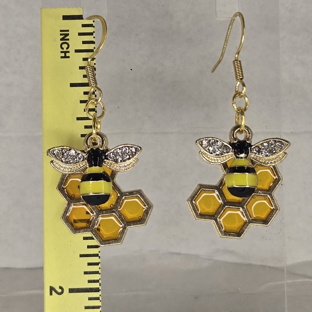 Hand Crafted Gold and Yellow Bee Earrings